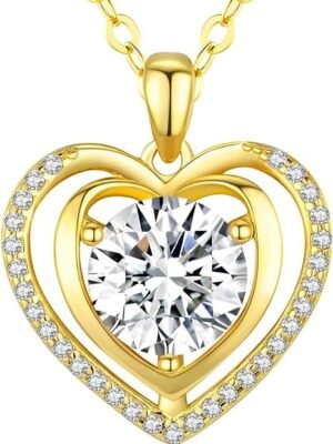 71LRXc62E8L._AC_SY675_-1.jpg Gold Heart Pendant Necklace with Lab-Created Moissanite